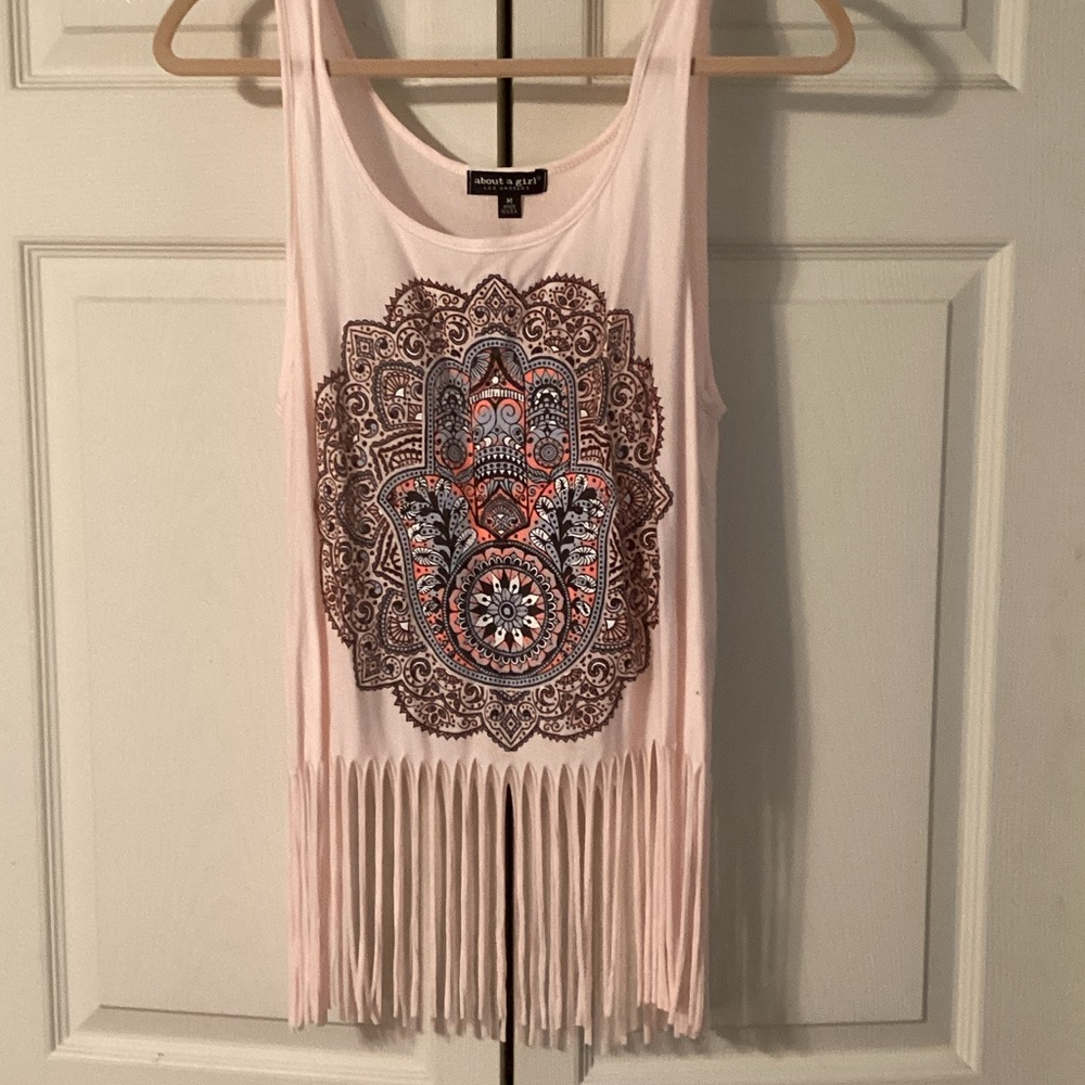 About a girl Pink Fringe Tank Top